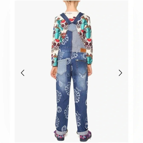 Desigual Girls Overalls Pubill Faded Printed Sequins Size 5-6 - Picture 2 of 12